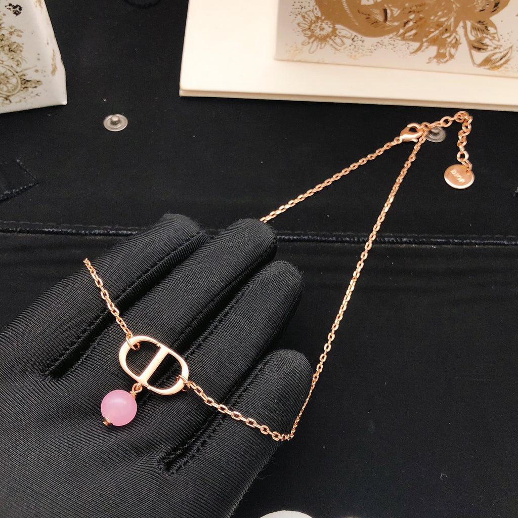 Dior Pink Bead Silver-Tone CD Necklace - product image 4