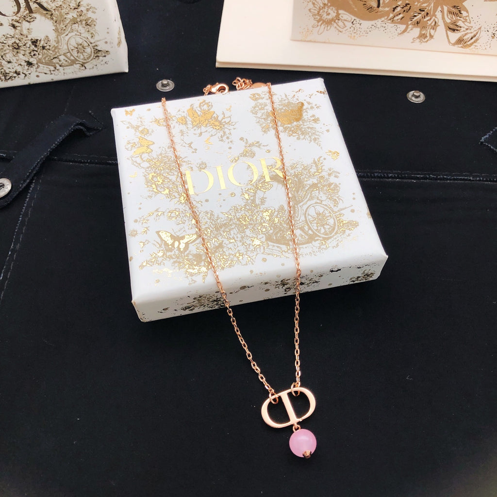 Dior Pink Bead Silver-Tone CD Necklace - product image 1