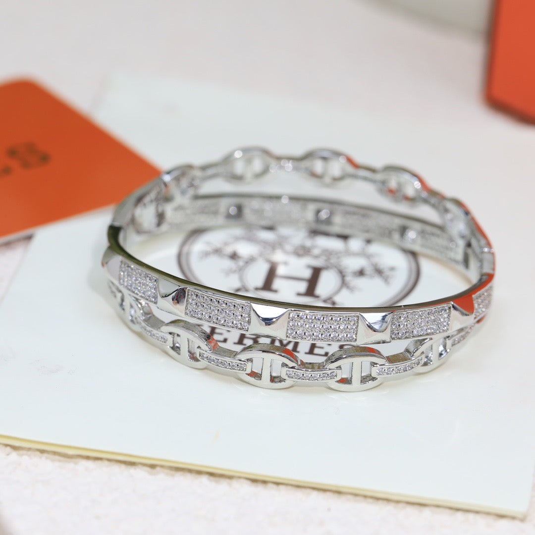 Hermès Silver-Tone Crystal Wide Anchor Band Ring - album image 4