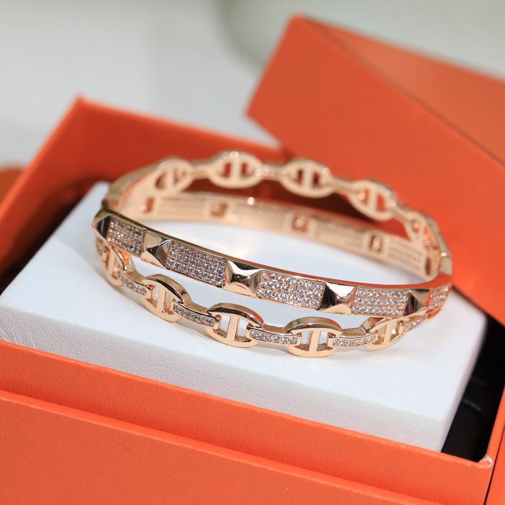 Hermès Silver-Tone Crystal Wide Anchor Band Ring - album image 3