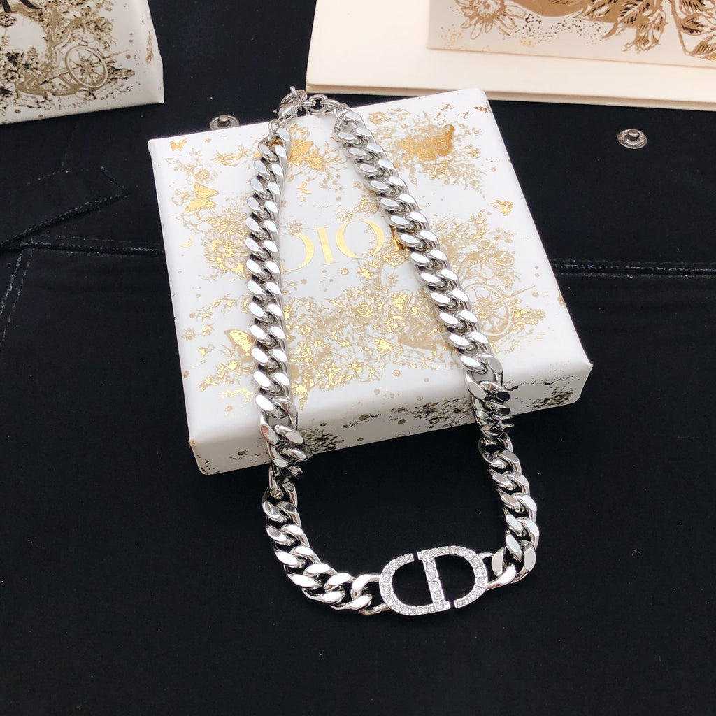 Dior Silver-Tone Broad CD Curb Necklace - product image 1