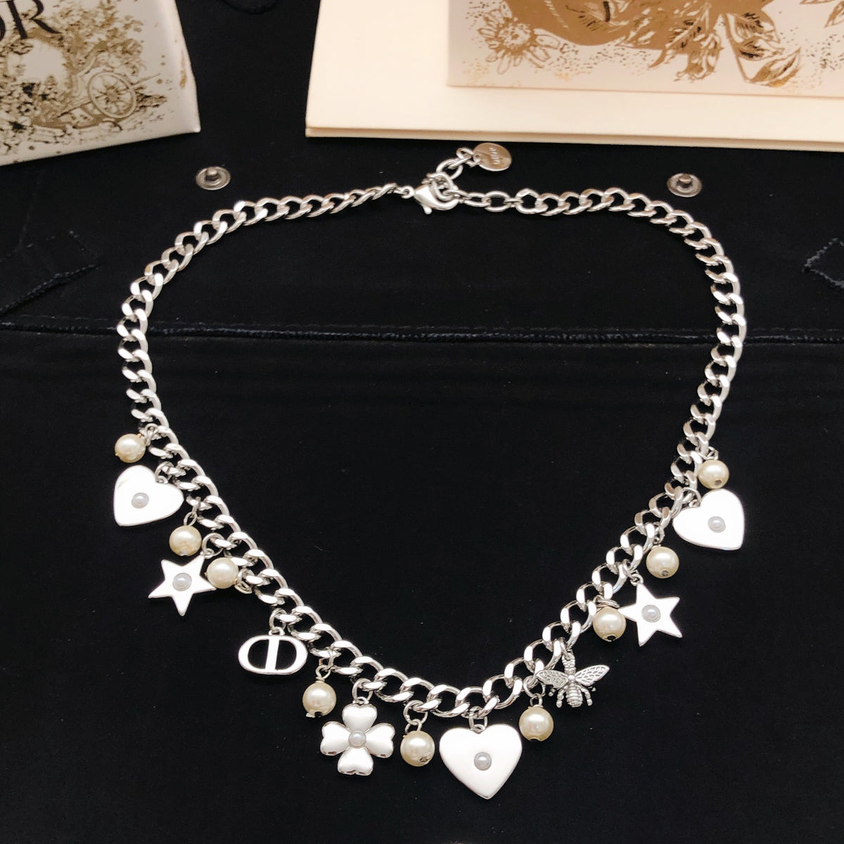 Dior Silver-Tone Clover Heart Charm Necklace - product image 3