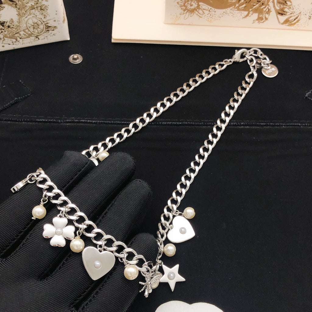 Dior Silver-Tone Clover Heart Charm Necklace - product image 4