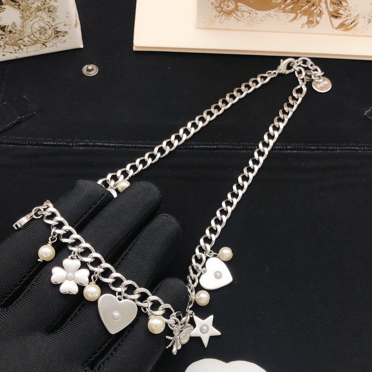 Dior Silver-Tone Clover Heart Charm Necklace - product image 4