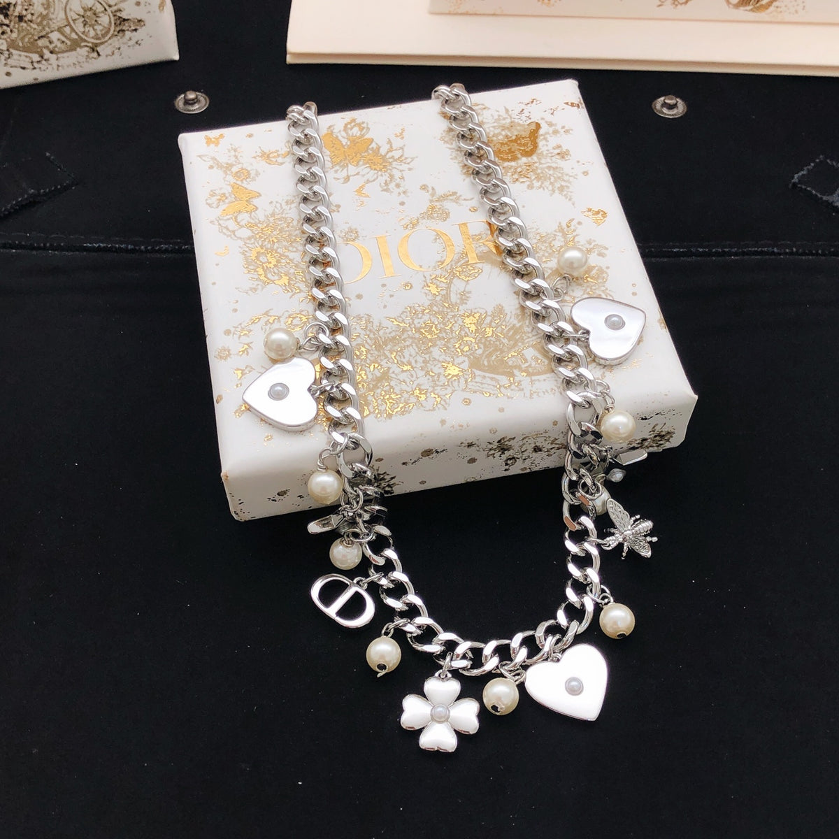 Dior Silver-Tone Clover Heart Charm Necklace - product image 1