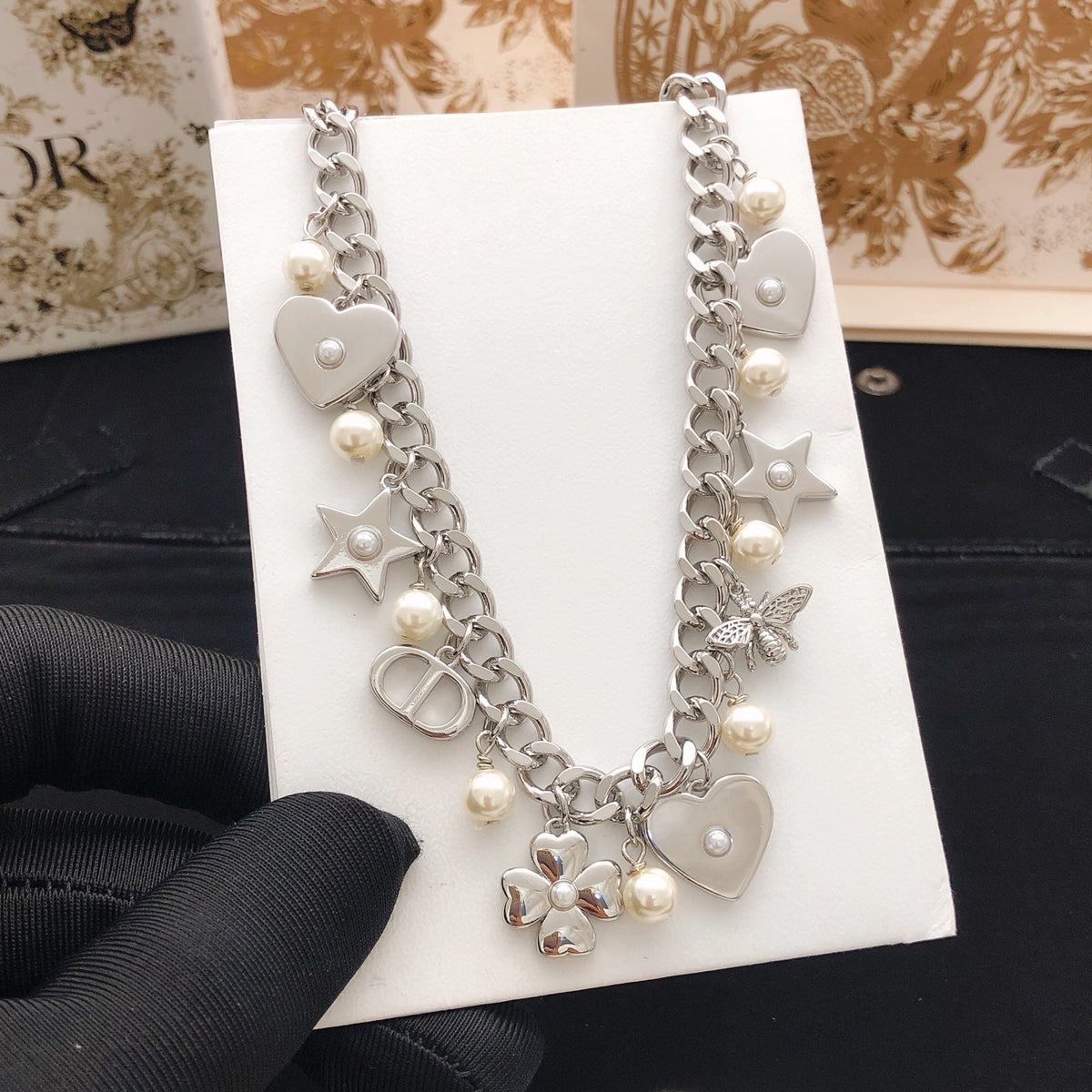 Dior Silver-Tone Clover Heart Charm Necklace - product image 5