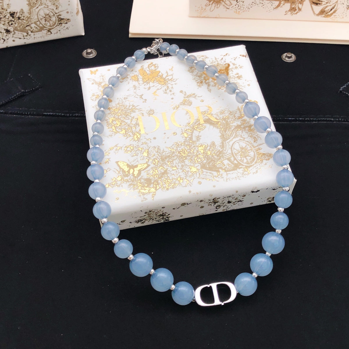 Dior Pale Blue Bead CD Necklace - product image 1