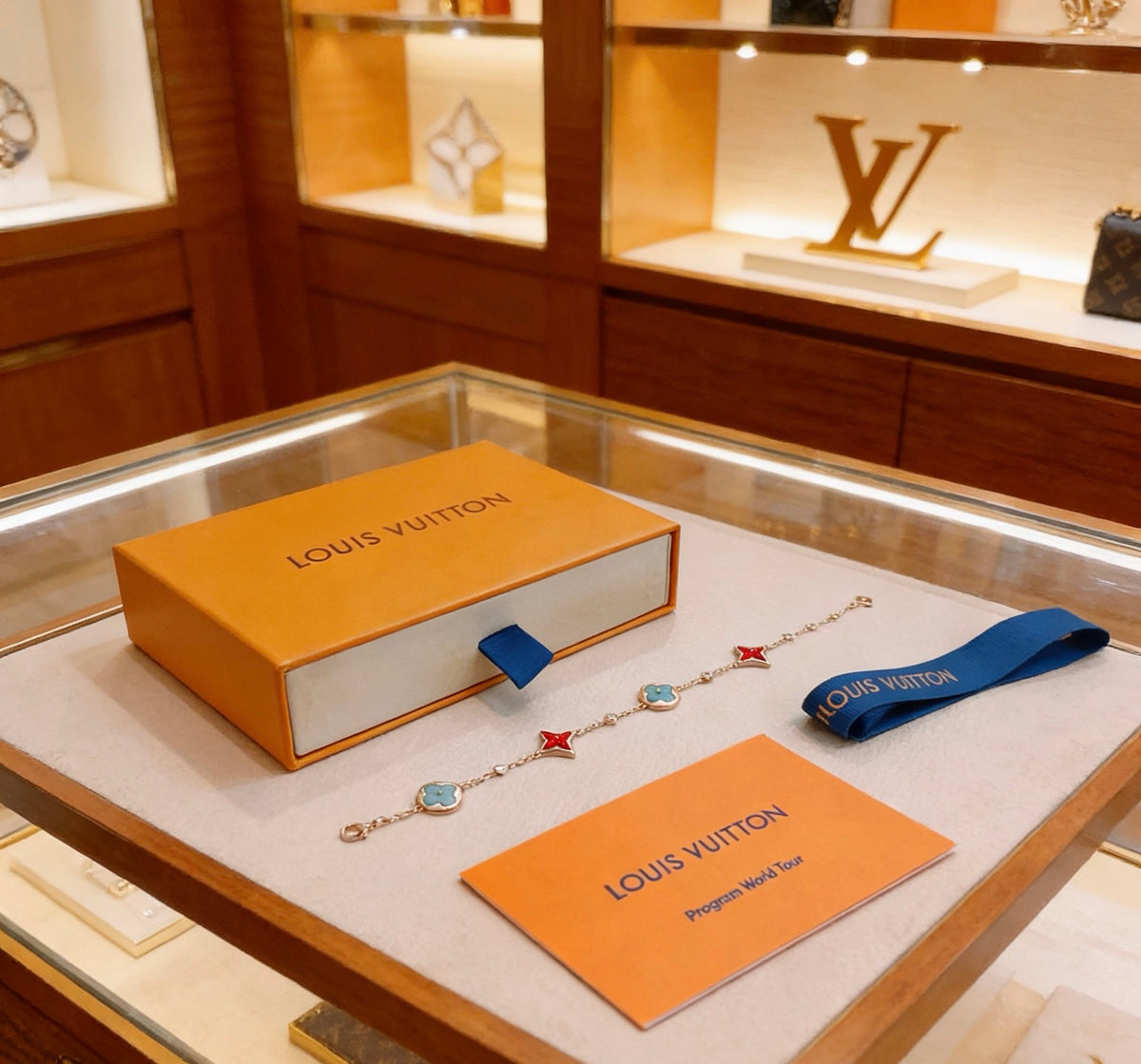 Louis Vuitton Two-Tone Flower Charm Bracelet with Blue Accent - album image 5