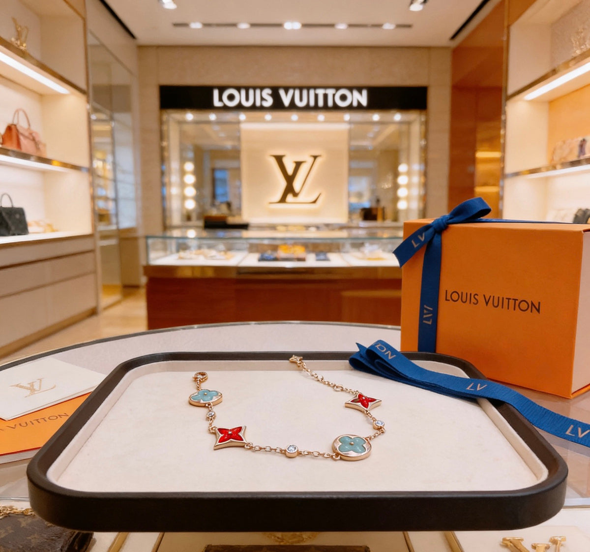 Louis Vuitton Two-Tone Flower Charm Bracelet with Blue Accent - album image 3