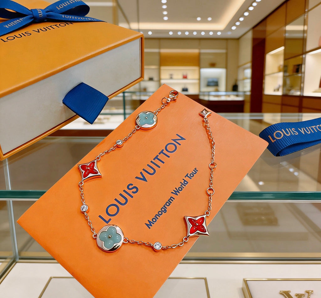 Louis Vuitton Two-Tone Flower Charm Bracelet with Blue Accent - album image 4