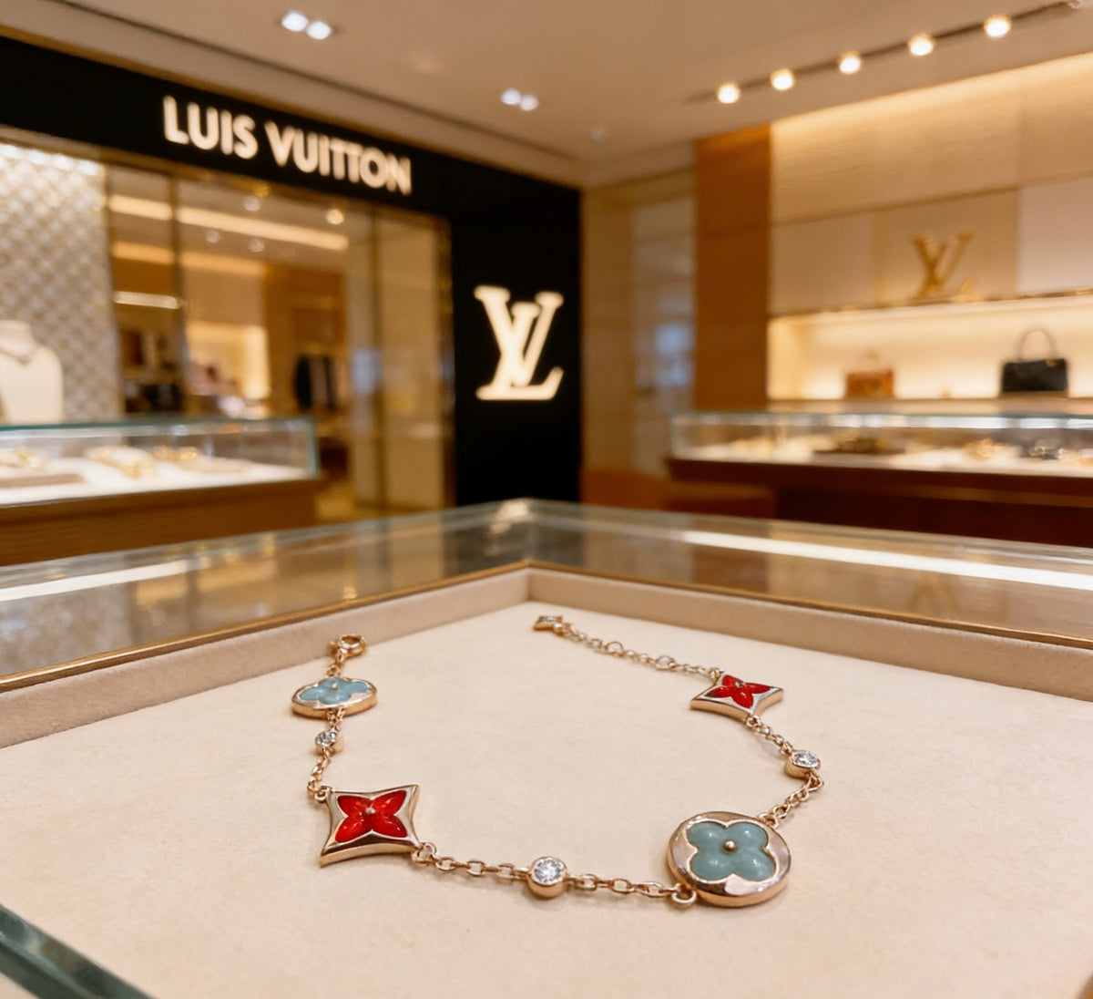 Louis Vuitton Two-Tone Flower Charm Bracelet with Blue Accent - album image 1