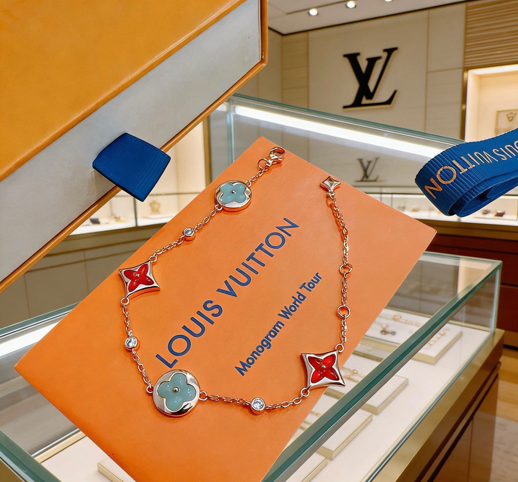 Louis Vuitton Two-Tone Flower Charm Bracelet with Blue Accent - album image 6