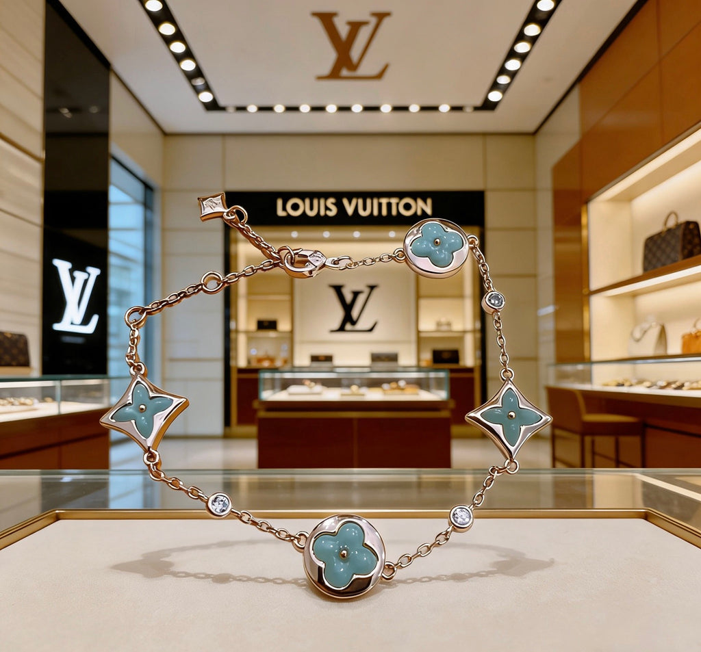 Louis Vuitton Gold-Tone Flower Charm Bracelet with Blue Accent - album image 4