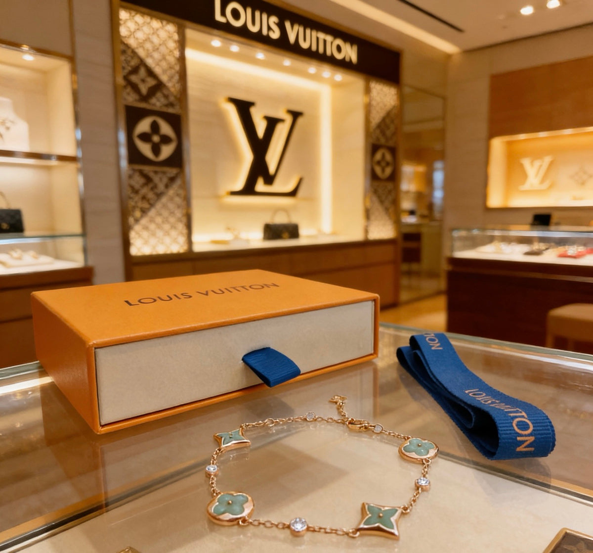 Louis Vuitton Gold-Tone Flower Charm Bracelet with Blue Accent - album image 6
