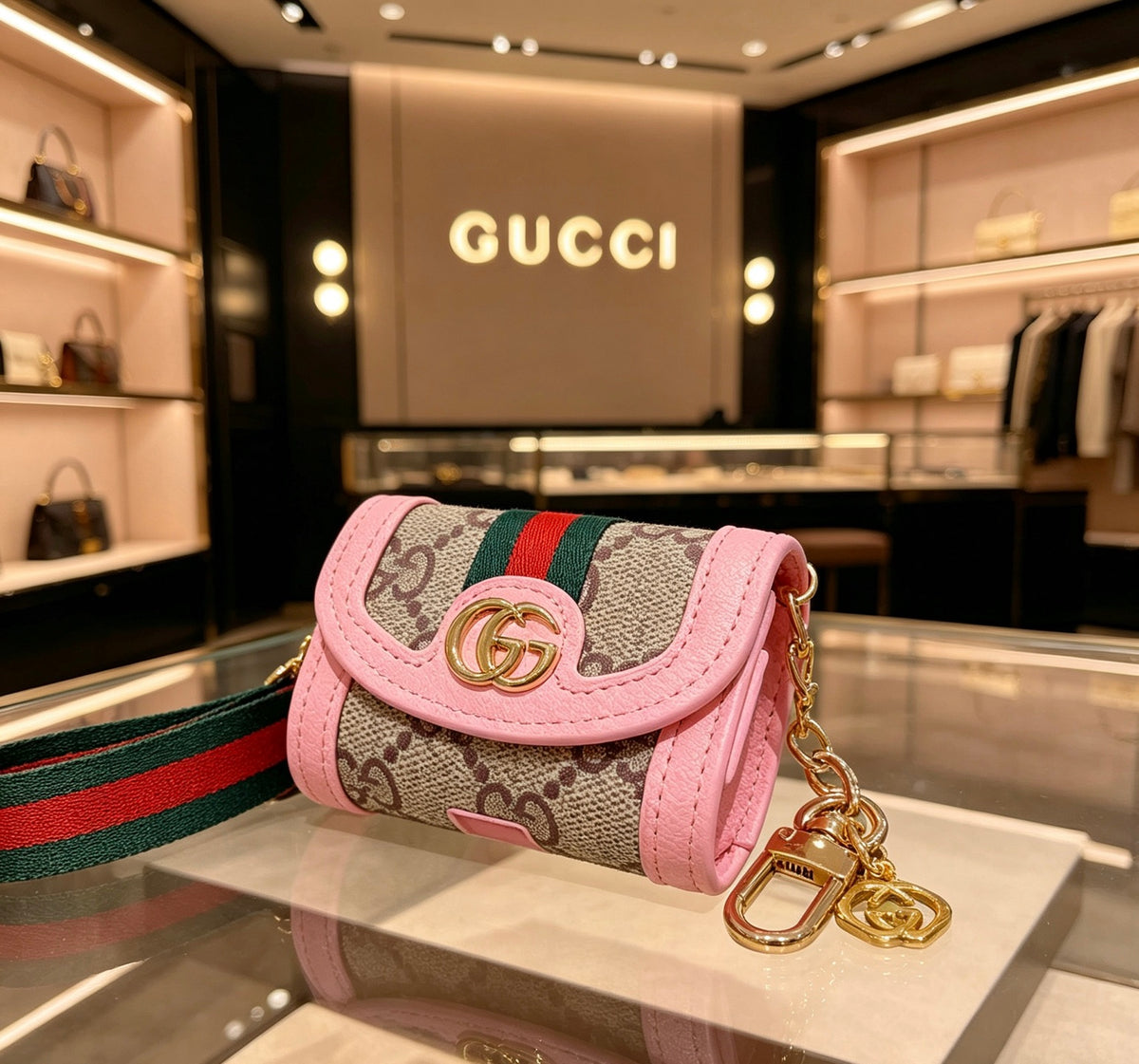 Gucci Pink Monogram Mini Bag Key Case - album image 9