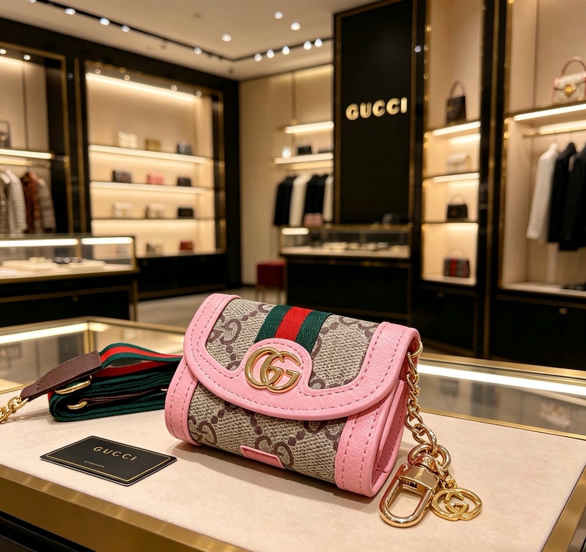 Gucci Pink Monogram Mini Bag Key Case - album image 3