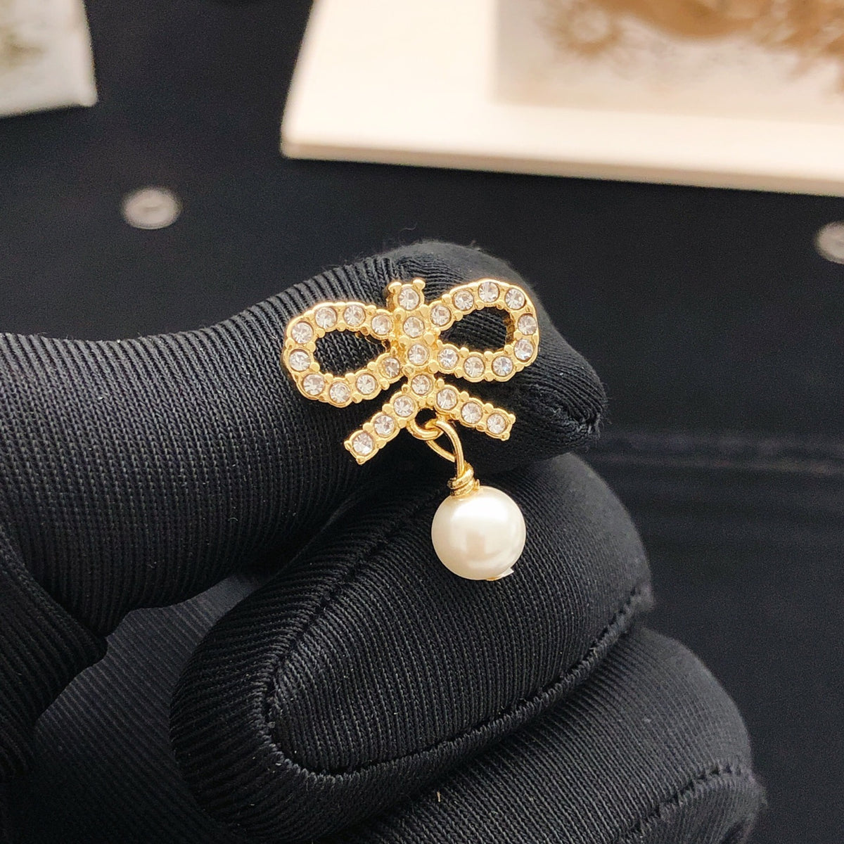 Dior Crystal Bow Pearl-Look Drop Earrings - product image 2