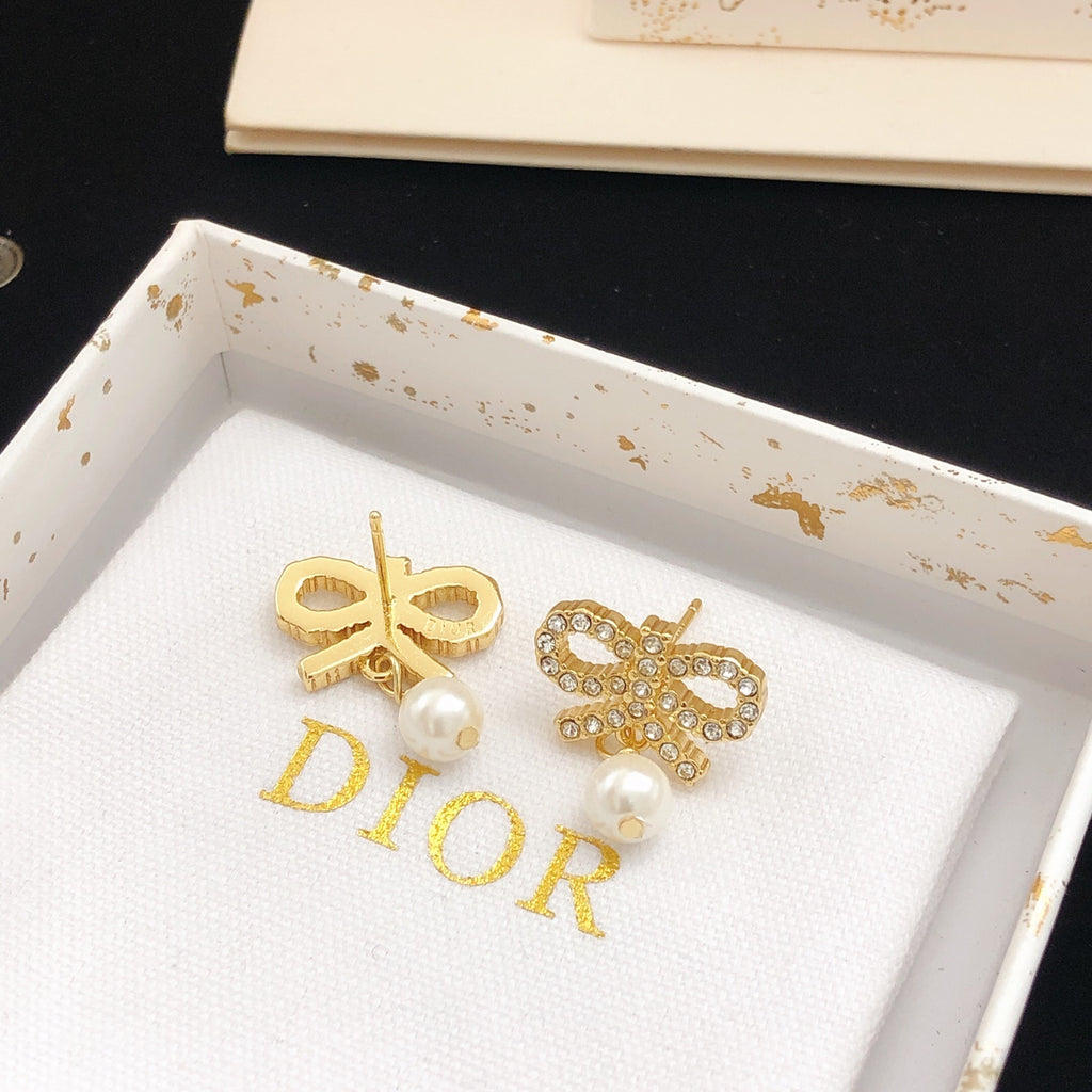 Dior Crystal Bow Pearl-Look Drop Earrings - product image 5