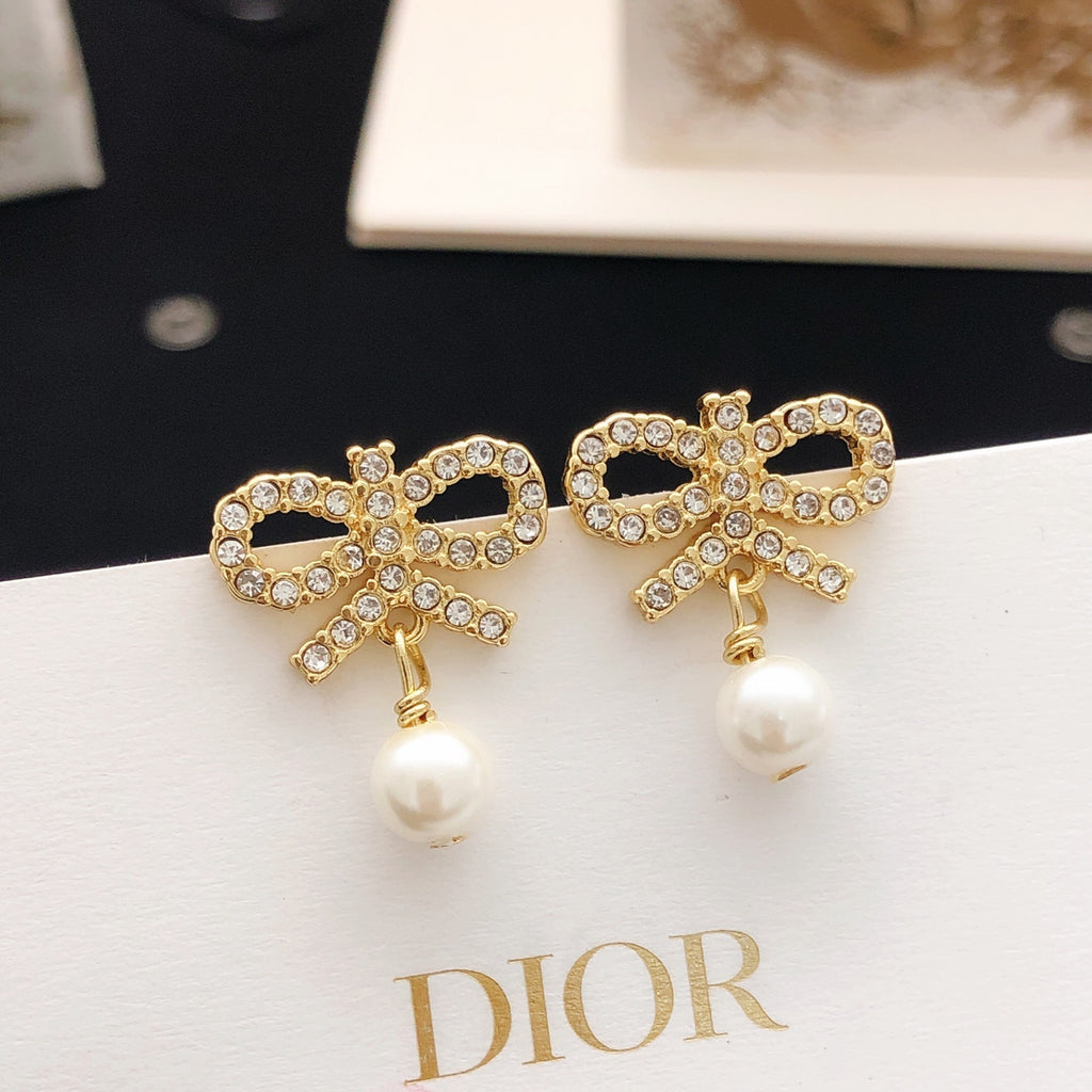 Dior Crystal Bow Pearl-Look Drop Earrings - product image 1