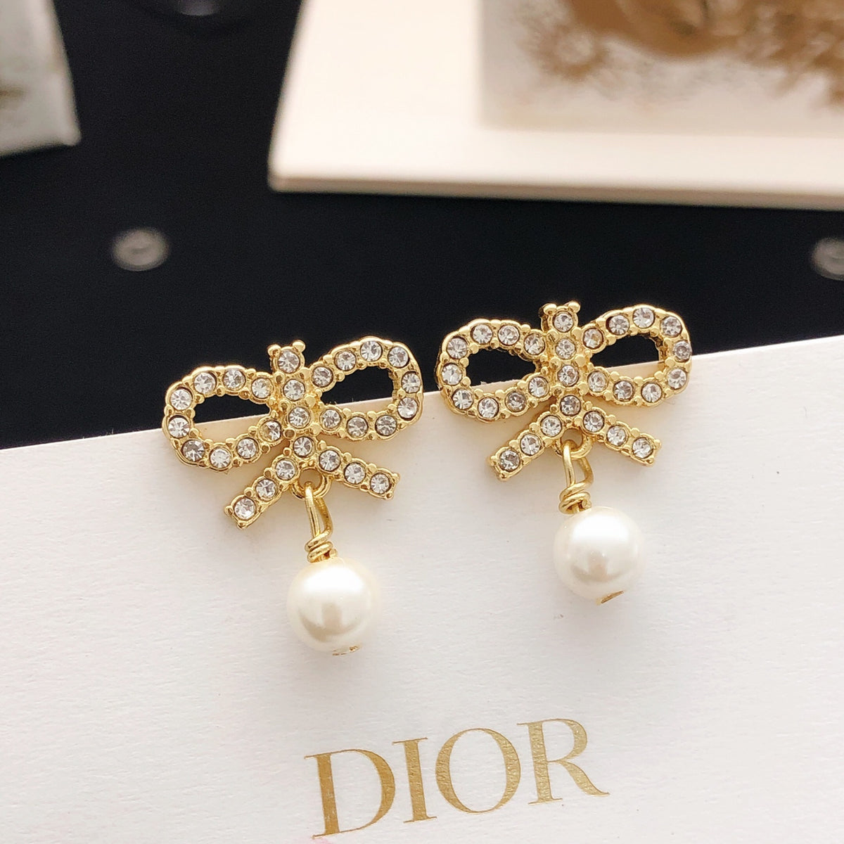Dior Crystal Bow Pearl-Look Drop Earrings - product image 1