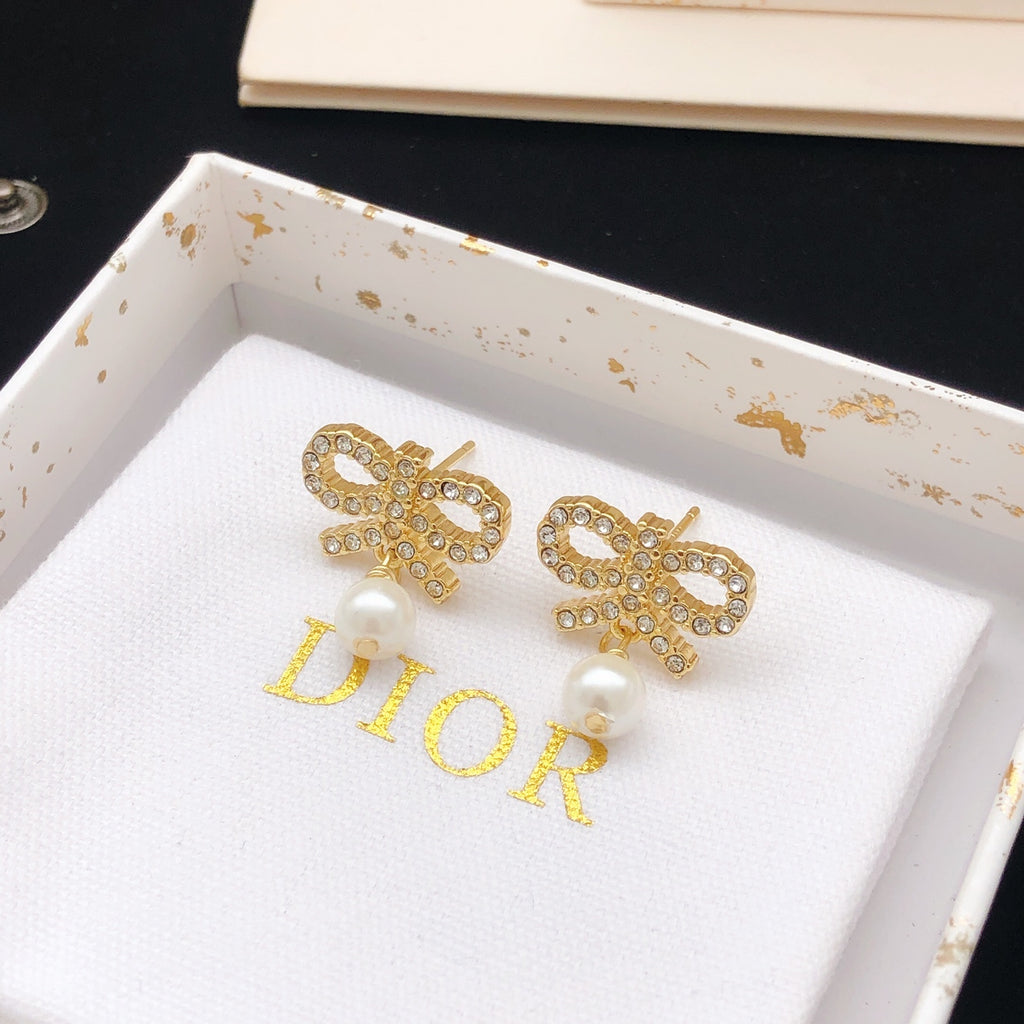 Dior Crystal Bow Pearl-Look Drop Earrings - product image 4
