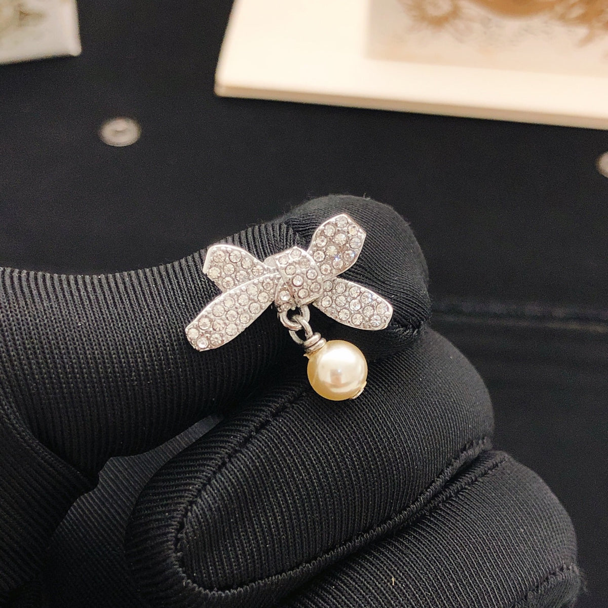 Dior Silver-Tone Asymmetric Crystal Bow Earrings - product image 3