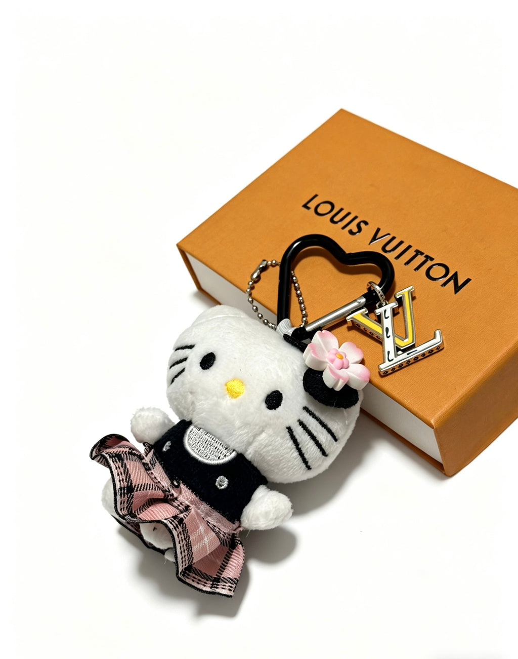 Louis Vuitton White Cat Keychain with Plaid Outfit - album image 1