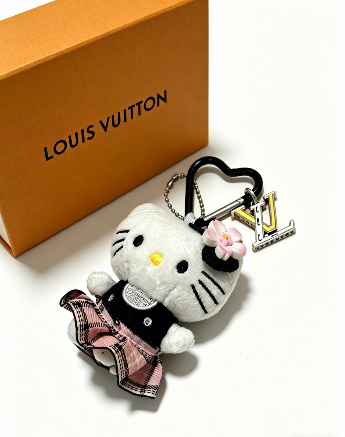 Louis Vuitton White Cat Keychain with Plaid Outfit - album image 3