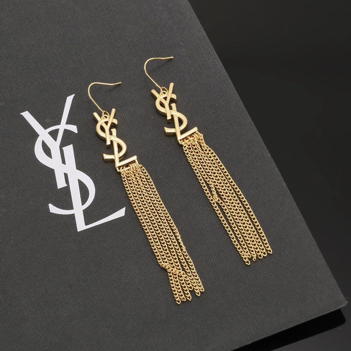 Saint Laurent Gold-Tone Monogram Chain-Tassel Earrings - album image 5