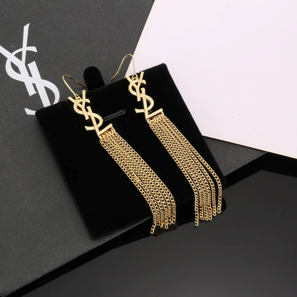 Saint Laurent Gold-Tone Monogram Chain-Tassel Earrings - album image 1