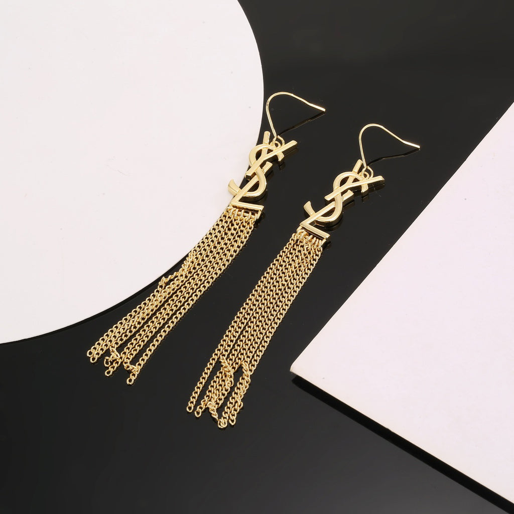 Saint Laurent Gold-Tone Monogram Chain-Tassel Earrings - album image 6