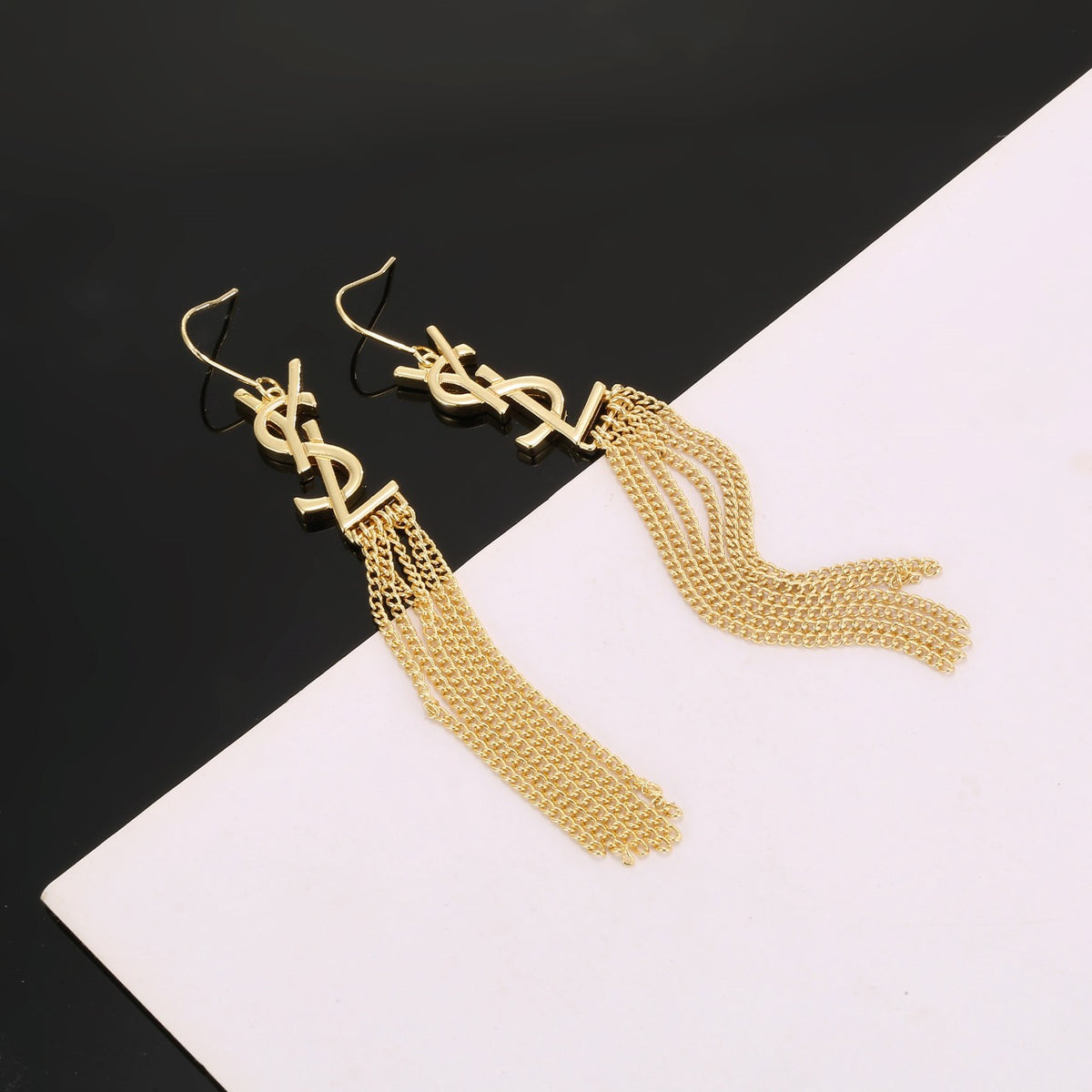 Saint Laurent Gold-Tone Monogram Chain-Tassel Earrings - album image 3
