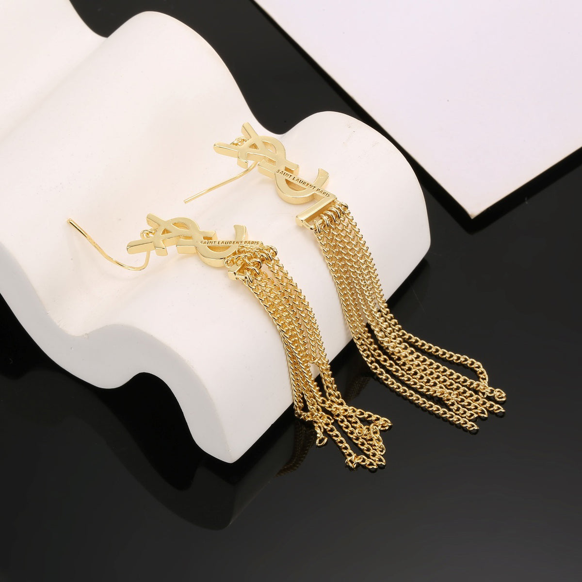 Saint Laurent Gold-Tone Monogram Chain-Tassel Earrings - album image 2
