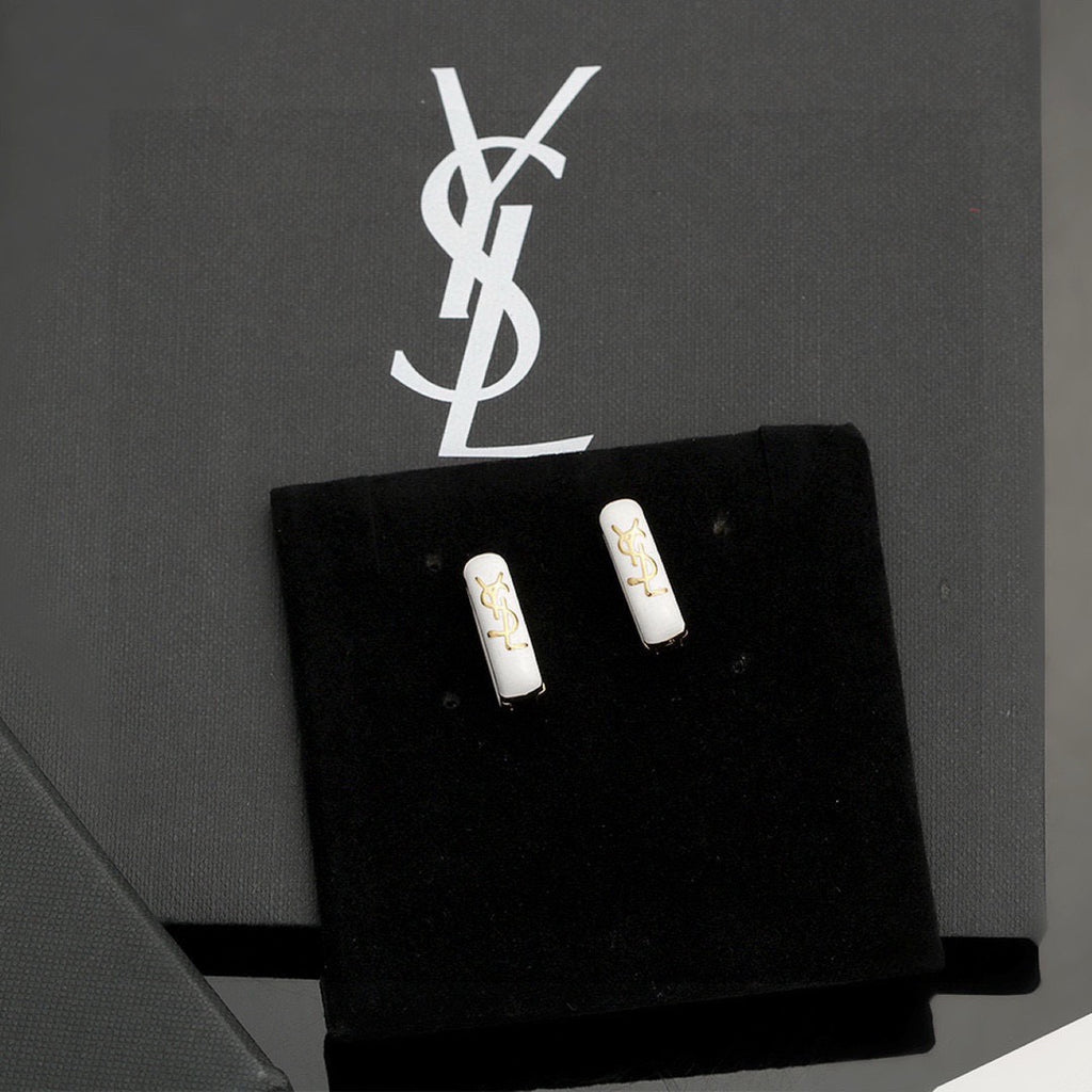 Saint Laurent White Enamel Gold-Tone Huggie Hoop Earrings - album image 3