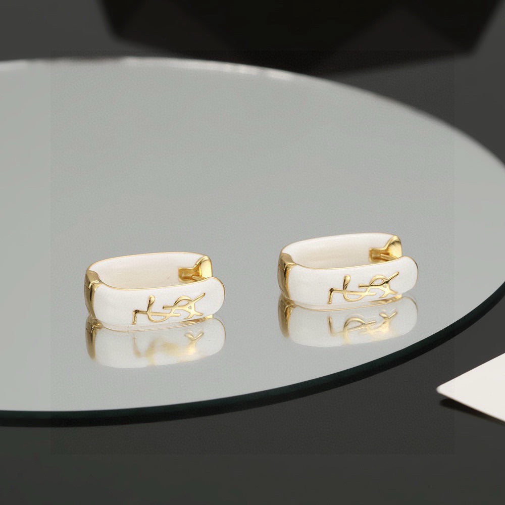 Saint Laurent White Enamel Gold-Tone Huggie Hoop Earrings - album image 6