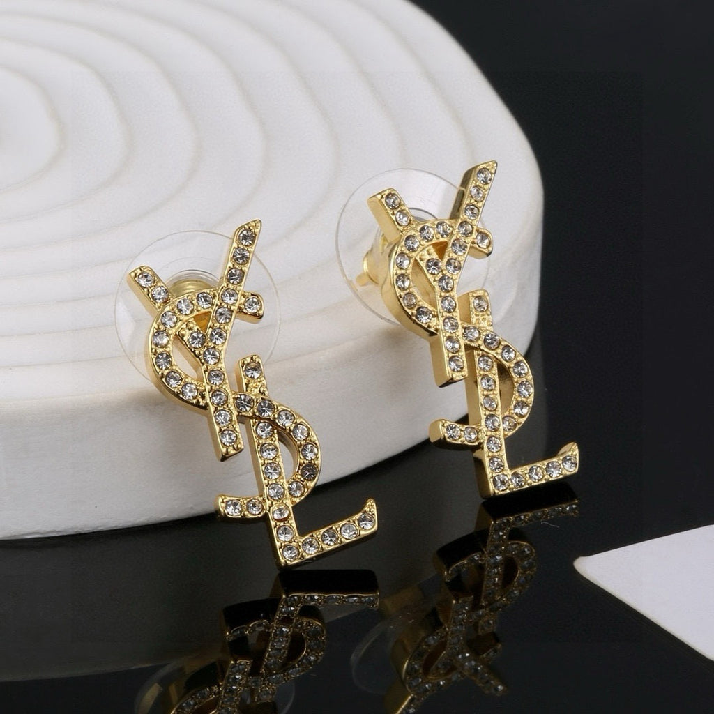 Saint Laurent Gold-Tone Crystal Monogram Padlock Drop Earrings - album image 1