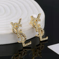 Saint Laurent Gold-Tone Crystal Monogram Padlock Drop Earrings - album image 1