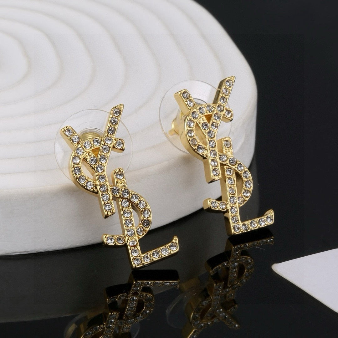 Saint Laurent Gold-Tone Crystal Monogram Padlock Drop Earrings - album image 1
