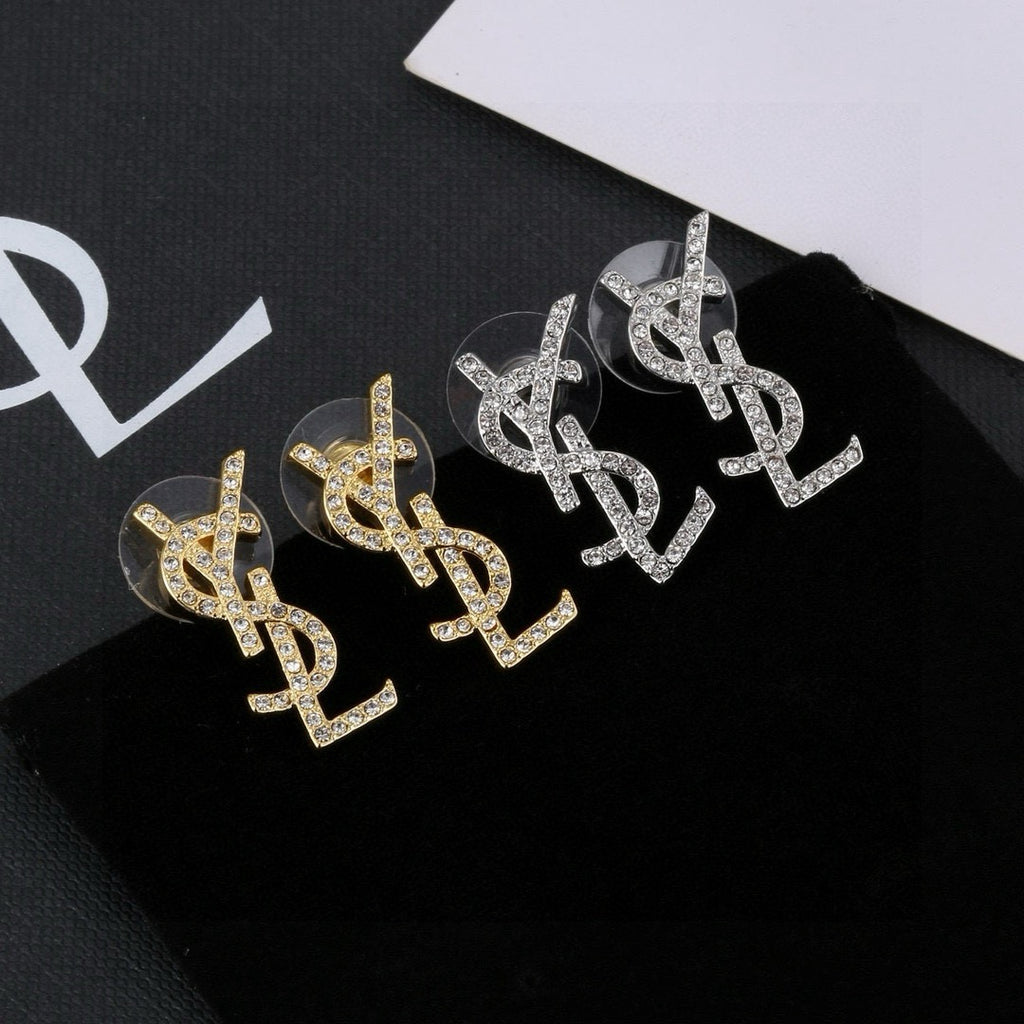 Saint Laurent Gold-Tone Crystal Monogram Padlock Drop Earrings - album image 5