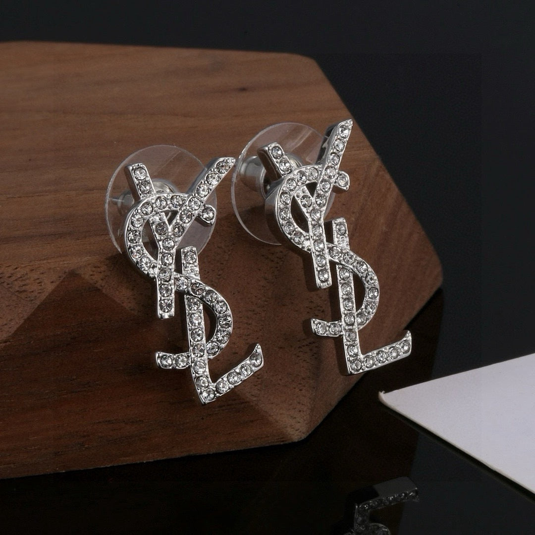 Saint Laurent Gold-Tone Crystal Monogram Padlock Drop Earrings - album image 2