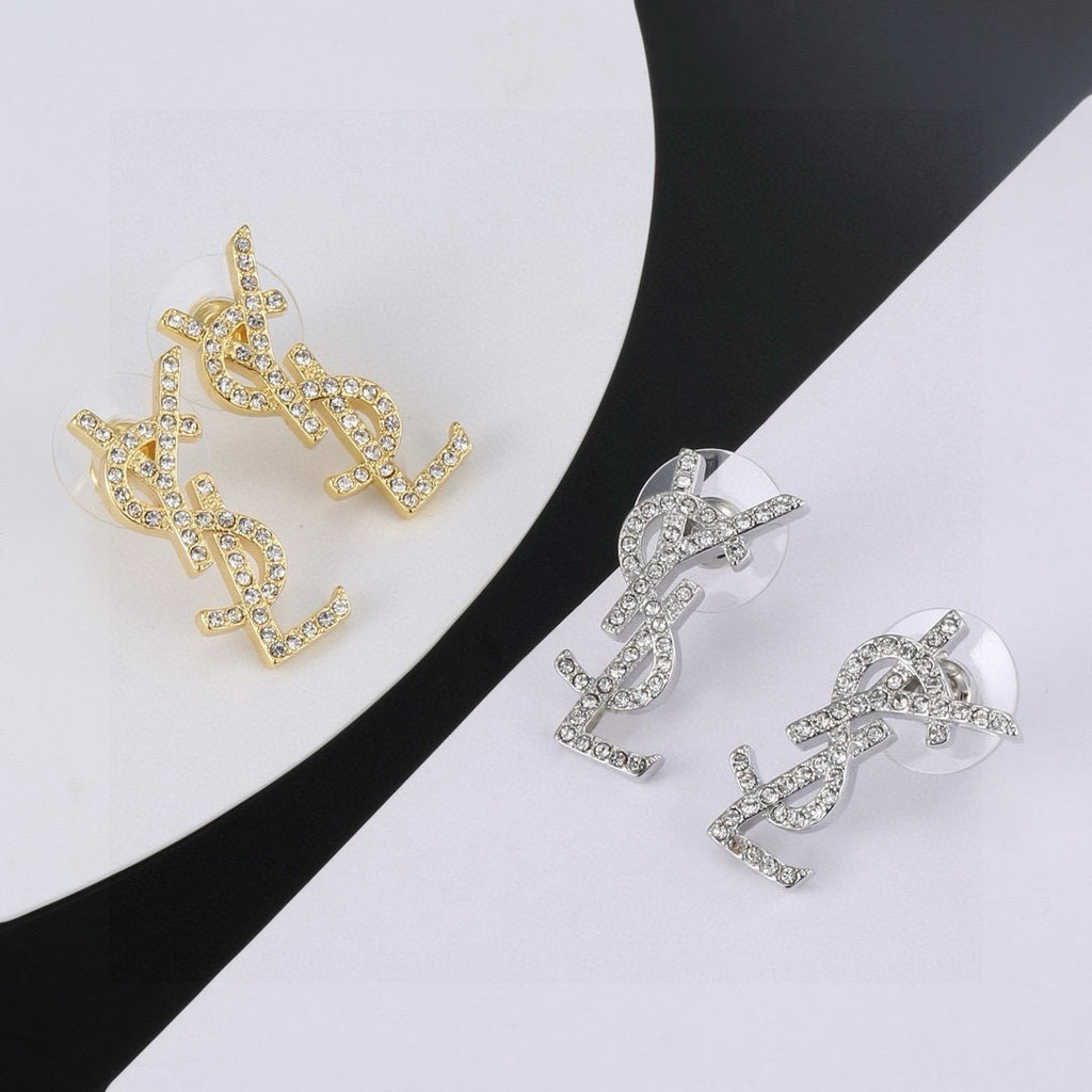 Saint Laurent Gold-Tone Crystal Monogram Padlock Drop Earrings - album image 8