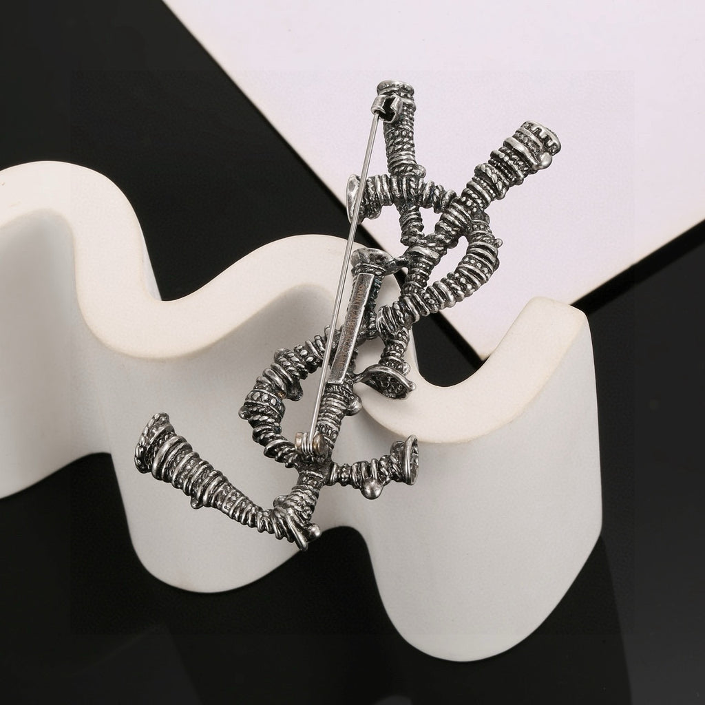 Saint Laurent Dark Silver-Tone Crystal Monogram Brooch - album image 3