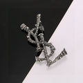 Saint Laurent Dark Silver-Tone Crystal Monogram Brooch - album image 1
