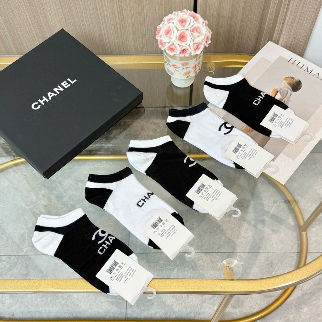 Chanel black contrast toe lettering ankle socks - view 4