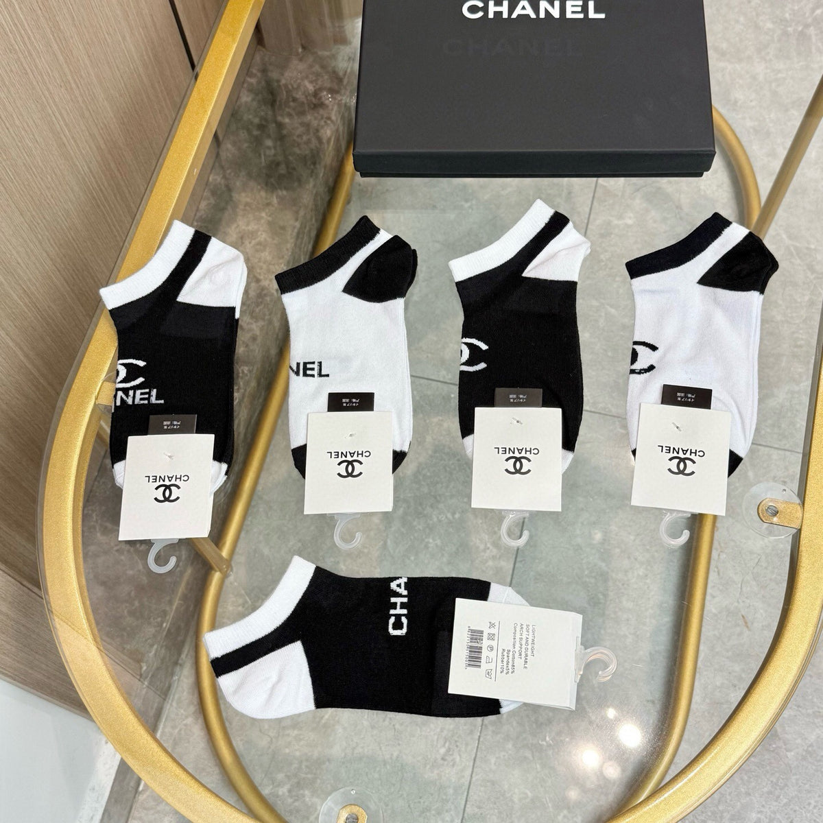 Chanel black contrast toe lettering ankle socks - view 8
