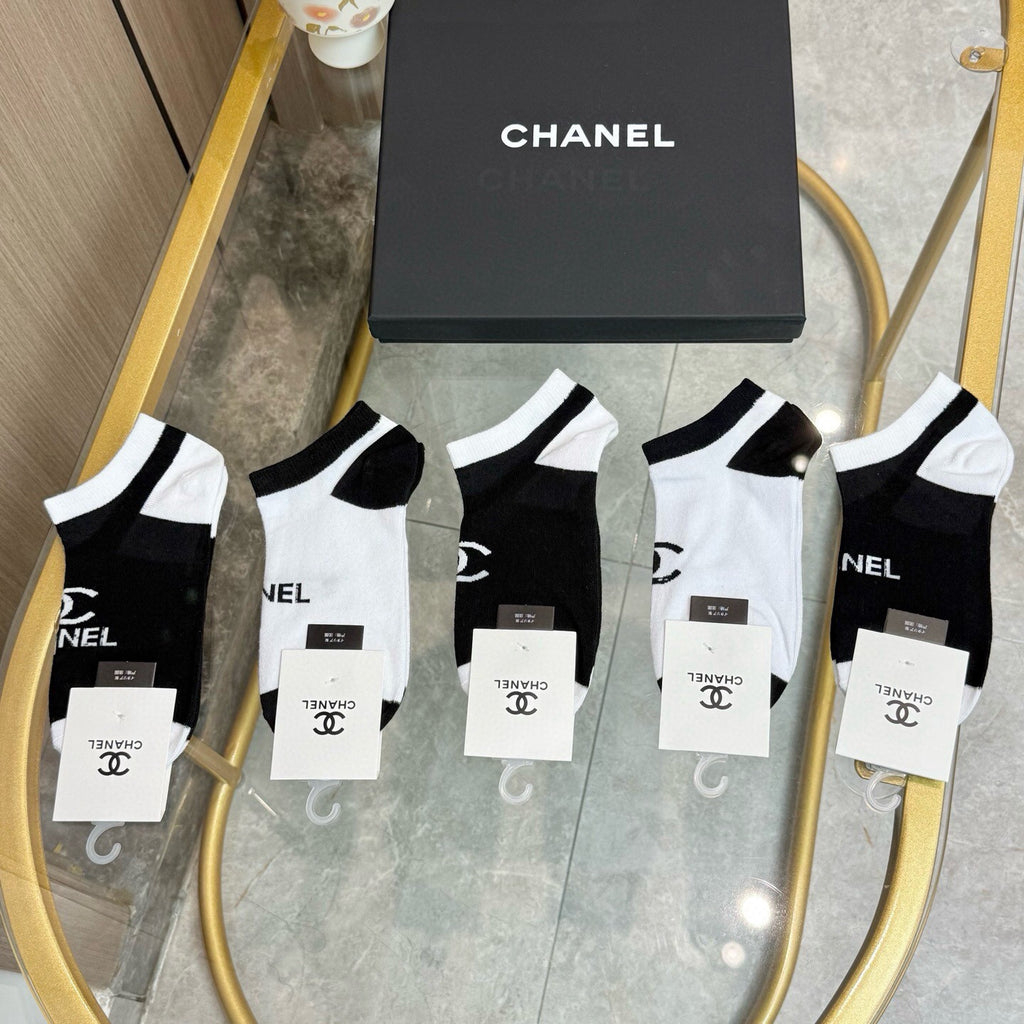 Chanel black contrast toe lettering ankle socks - view 7