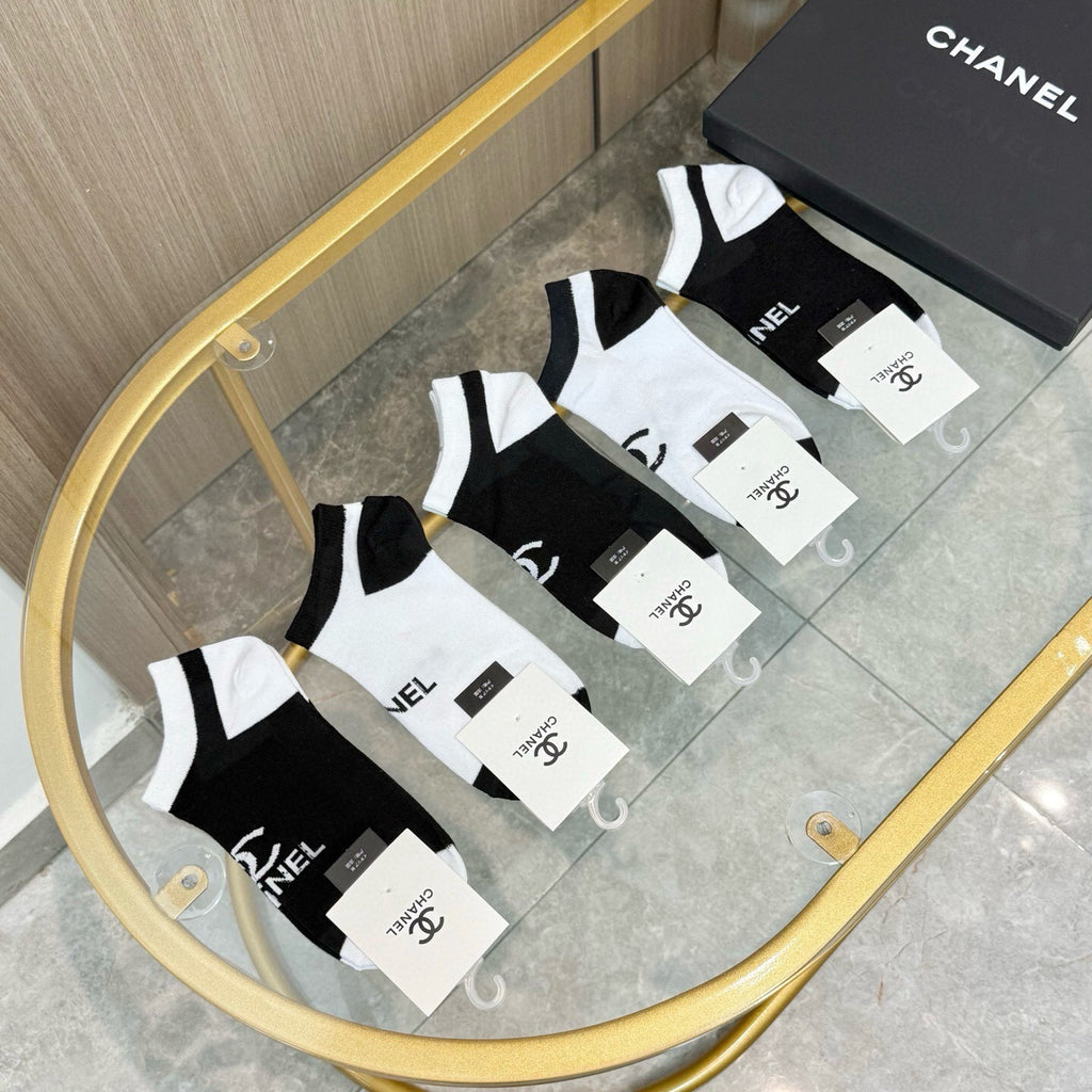 Chanel black contrast toe lettering ankle socks - view 9