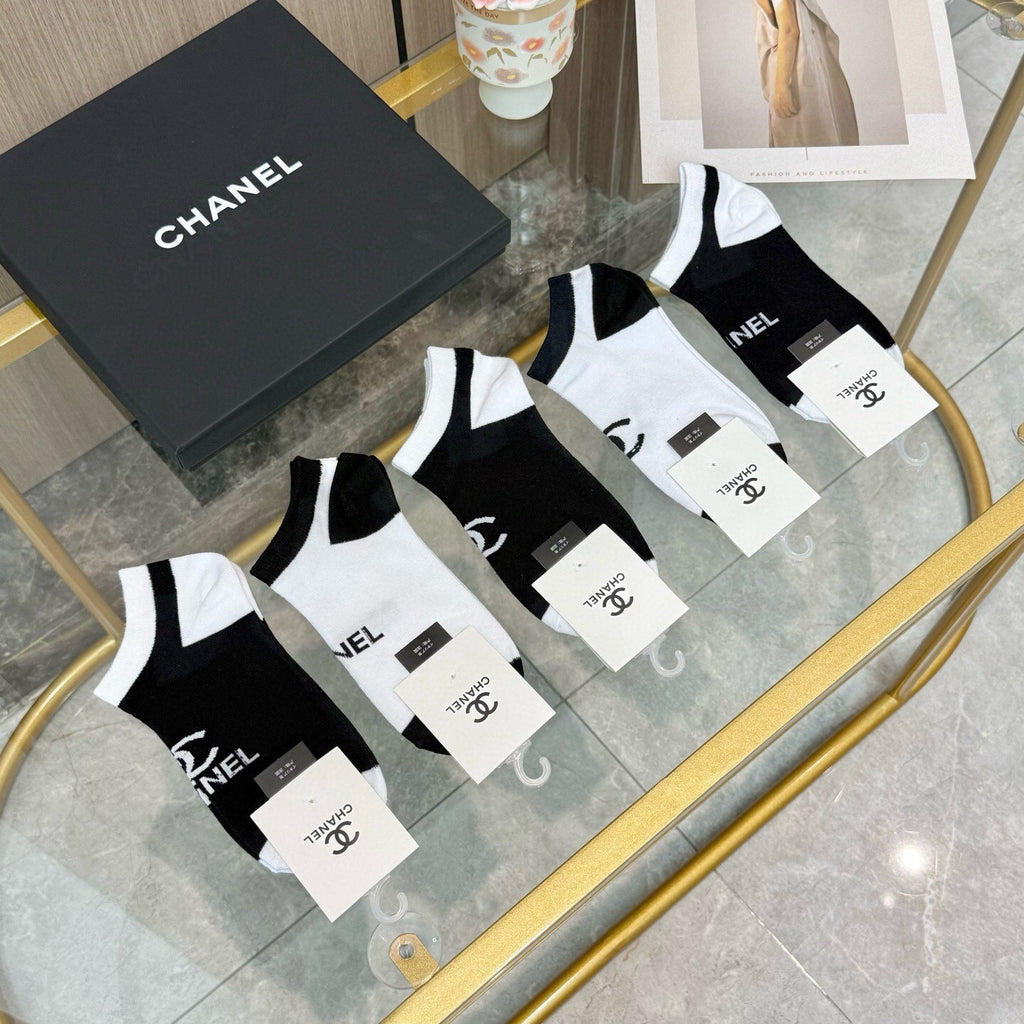 Chanel black contrast toe lettering ankle socks - view 6