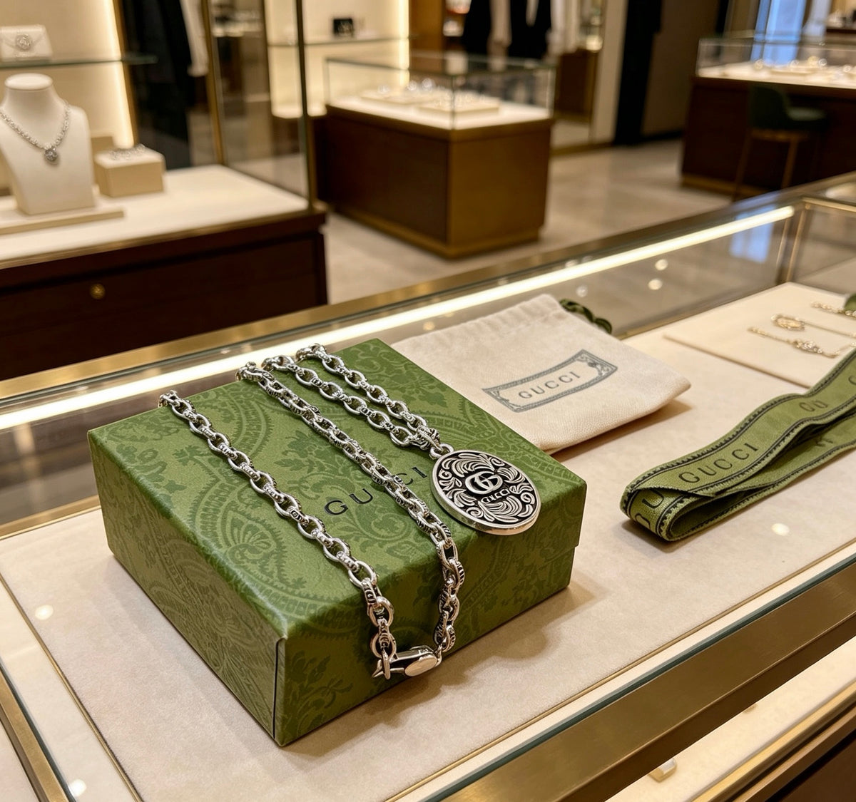 Gucci Anger Forest Interlocking G Antiqued Chain Necklace - album image 4