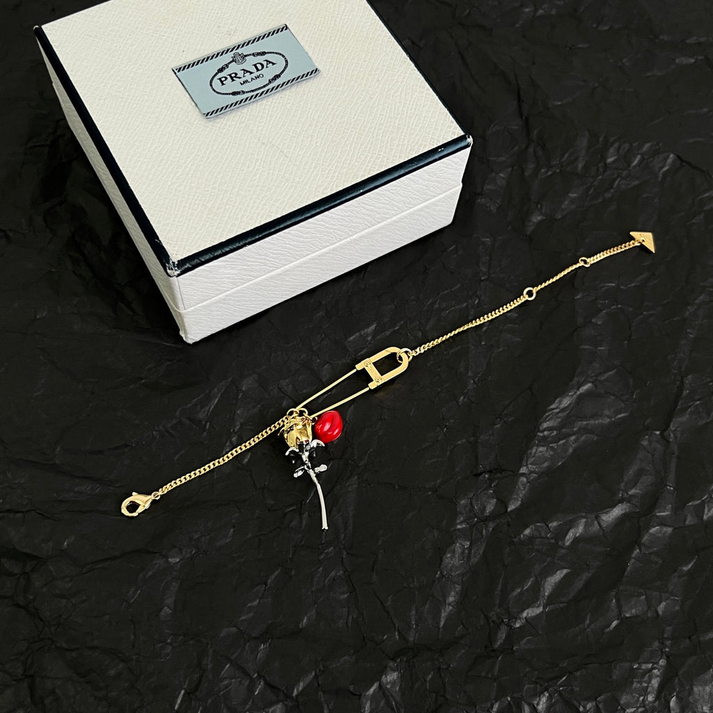 Prada Gold-Tone Safety Pin Rose Charm Bracelet - album image 4